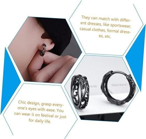 Punk Style Hollow Out Dragon Carved Unique Design Men Women Huggie Hoop Earrings